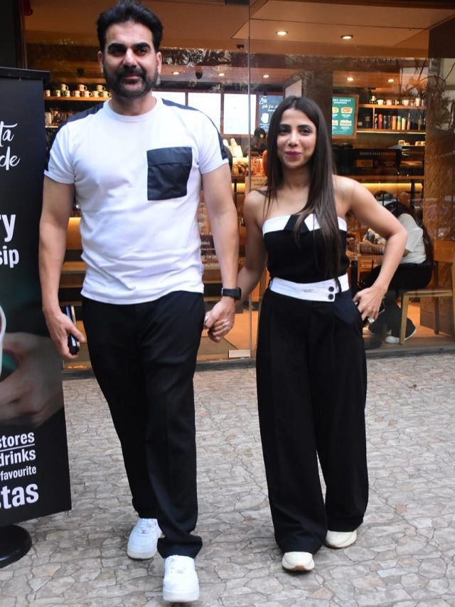ट्विनिंग ब्लैक एंड वाइट लुक में Arbaaz Khan and Sshura Khan की काॅफी डेट